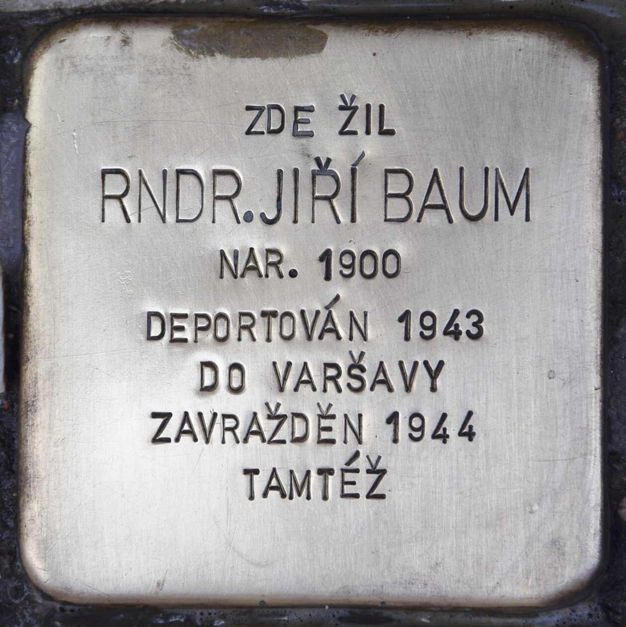 Stolperstein Jiřího Bauma v pražské Přemyslovské ulici